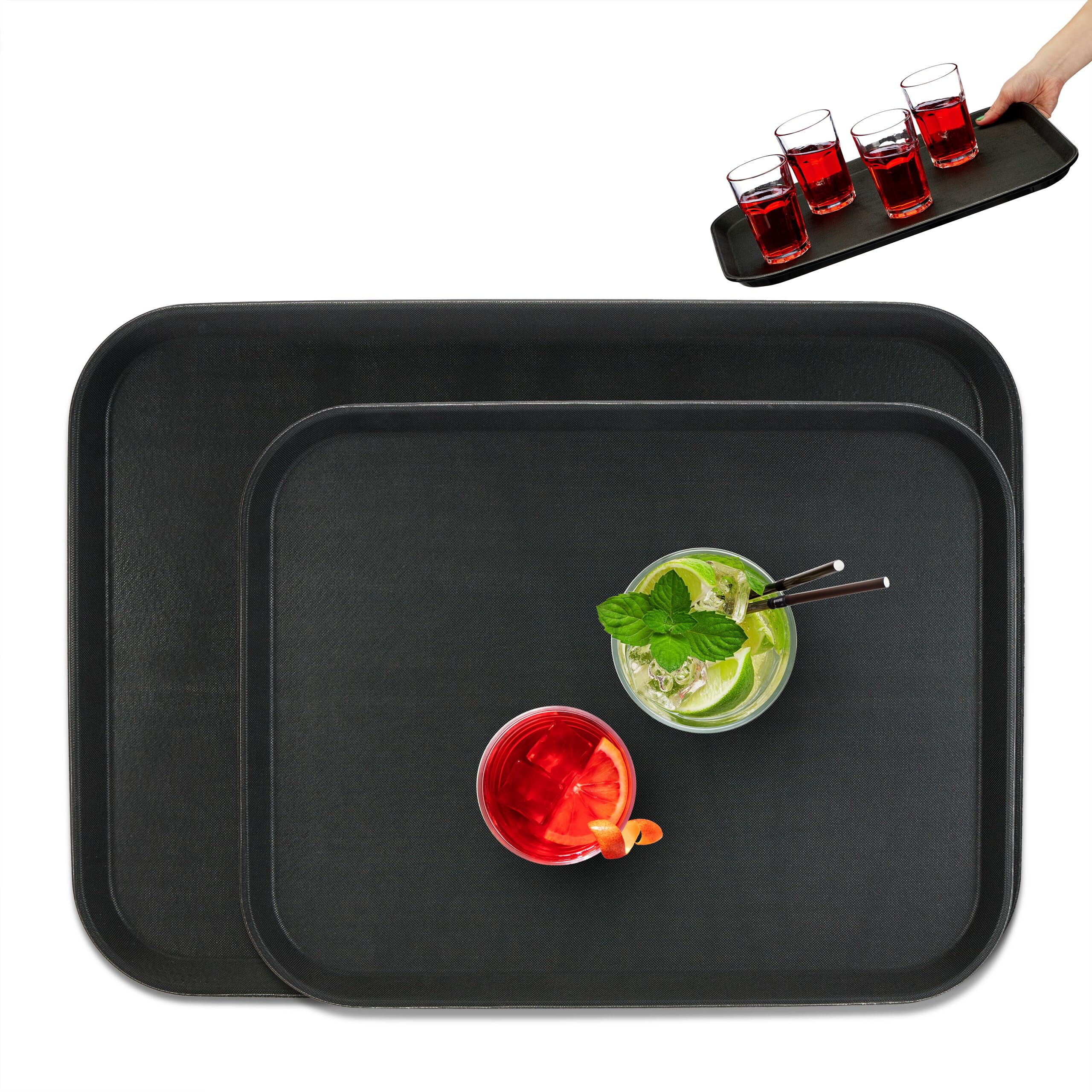 Plateau de service antidérapant Relaxdays rectangulaire noir lot de 2