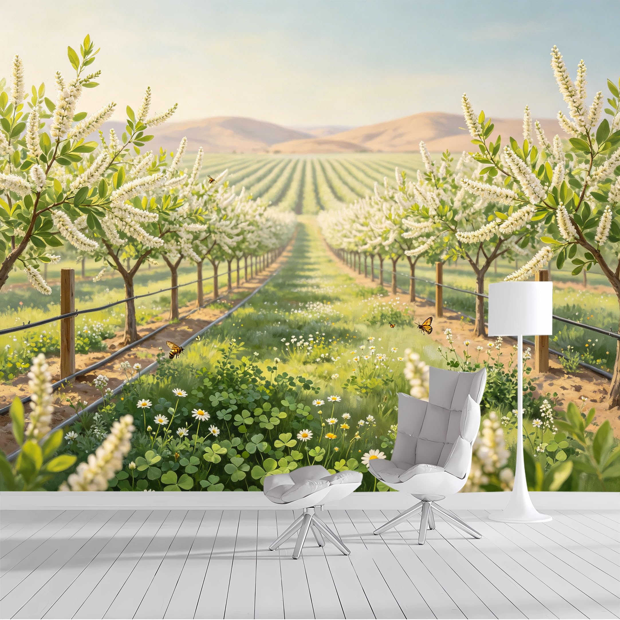 Custom Size Wall Mural Blooming Vineyard Meadow Floral Landscape Oil Painting SelfAdhesive Wall Fabric Removable Peel and Stick Wallpaper Wall Decor for Living Room Bedroom Bathroom