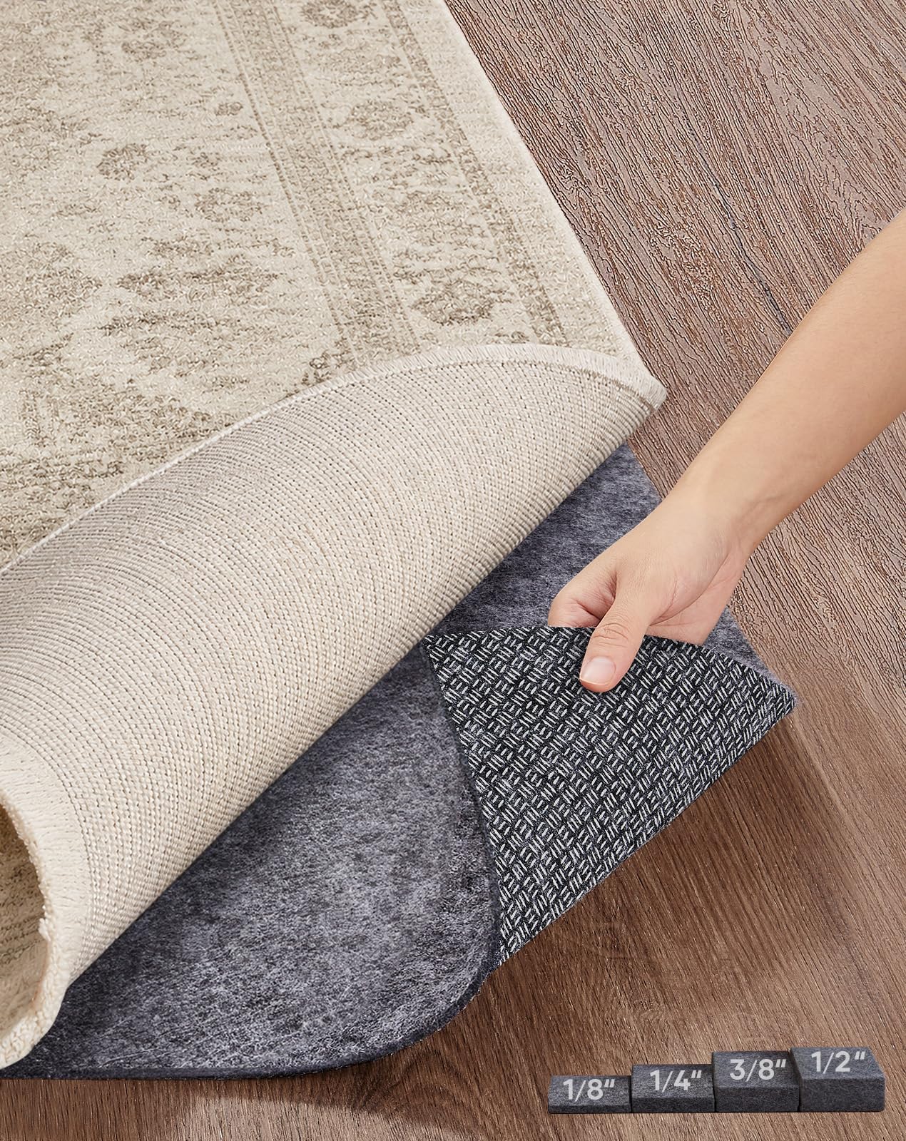 Veken Non Slip Cushioned Rug Pad Gripper, Felt and Silicone Backing, Carpet Liner for Hardwood Floors and Finishes, Under Area Rugs Anti Skid Mat, Keep Rugs in Place, 2 x 3 Ft 1/8 inch Thick