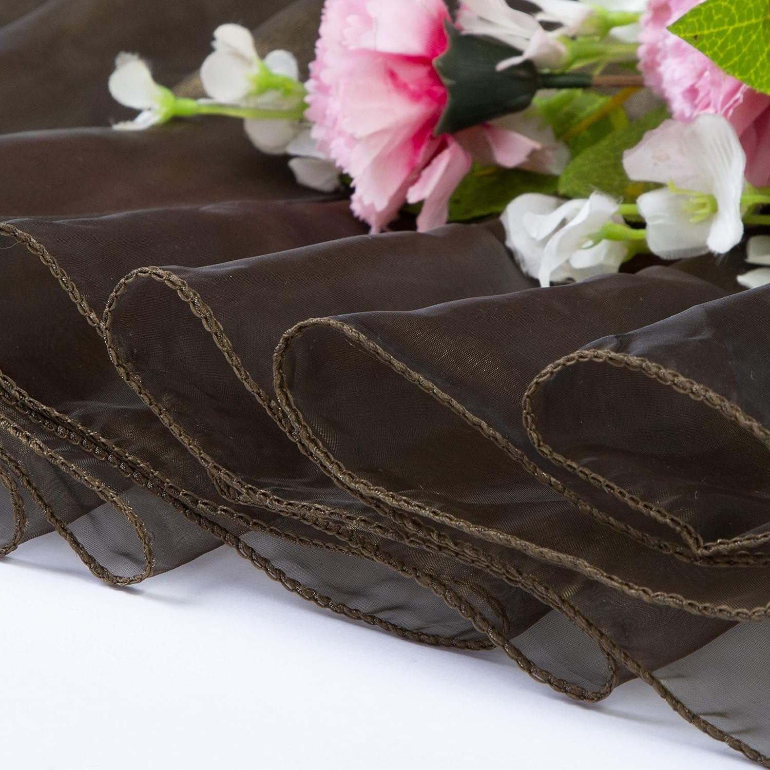 MDS Pack of 10 Wedding 27 x 120 inches Long Sheer Organza Table Runner for Wedding Banquets Decorations Birthday Parties, Engagements, Rustic Boho for 10Ft Table Runners - Coffee
