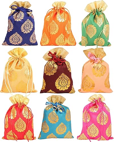 Miniatura 18 de Touchstone Preciosas bolsas de envoltura de regalos reutilizables, ecológicas, grandes con cordón, estampado de hojas de ficus para cumpleaños