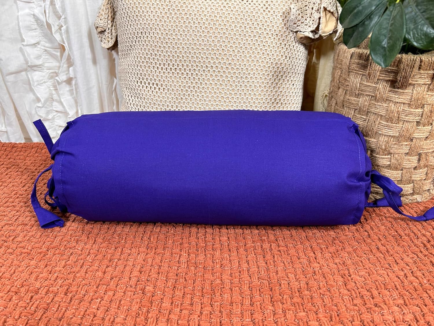 2 Pcs Cervical Neck Roll Pillow Cover with Drawstring closures Round Neck Roll Pillow Case cotton Bolster Pillowcases for Cylindrical Cushion (Purple Plum, 3 x 14 Inch (7.5 x 35.5 cm))