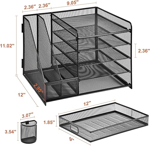 Miniatura 7 de Marbrasse Práctico organizador de escritorio de 5 niveles con soporte para archivos + 3 paquetes de organizador de cajones de escritorio
