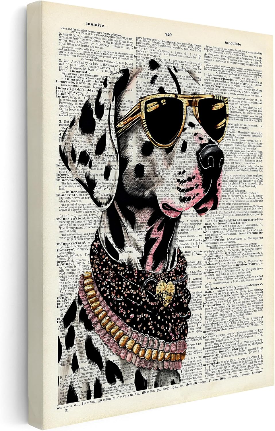 Poster Master Dalmatian in Sunglasses Print - Dog Portrait Canvas - Dictionary Art - Housewarming Gift for Animal Lover - Funny Kid's Room or Playroom Wall Decor - 8x10 STRETCHED Canvas