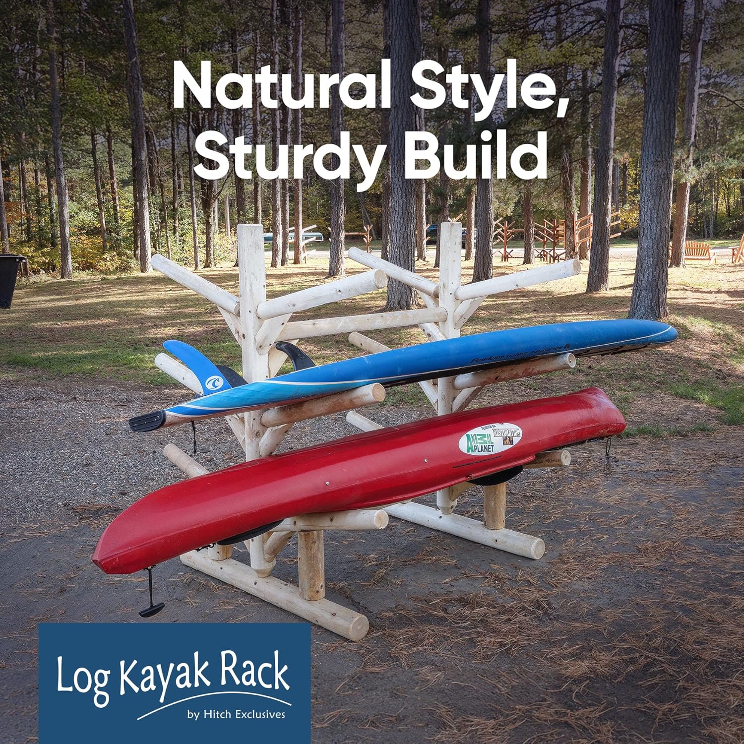 Log Kayak Rack 6-Place, Freestanding Garage Kayak Storage Rack, Surfboard Stands, SUP Racks, Surfboards Steady Stand, SUP Board Stand, Outdoor Storage Racks