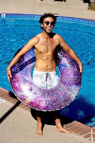 Miniatura 4 de Poolcandy Relájate con estilo con el flotador inflable de 48 pulgadas con purpurina para el espacio profundo, duradero, cómodo y fácil de inflar