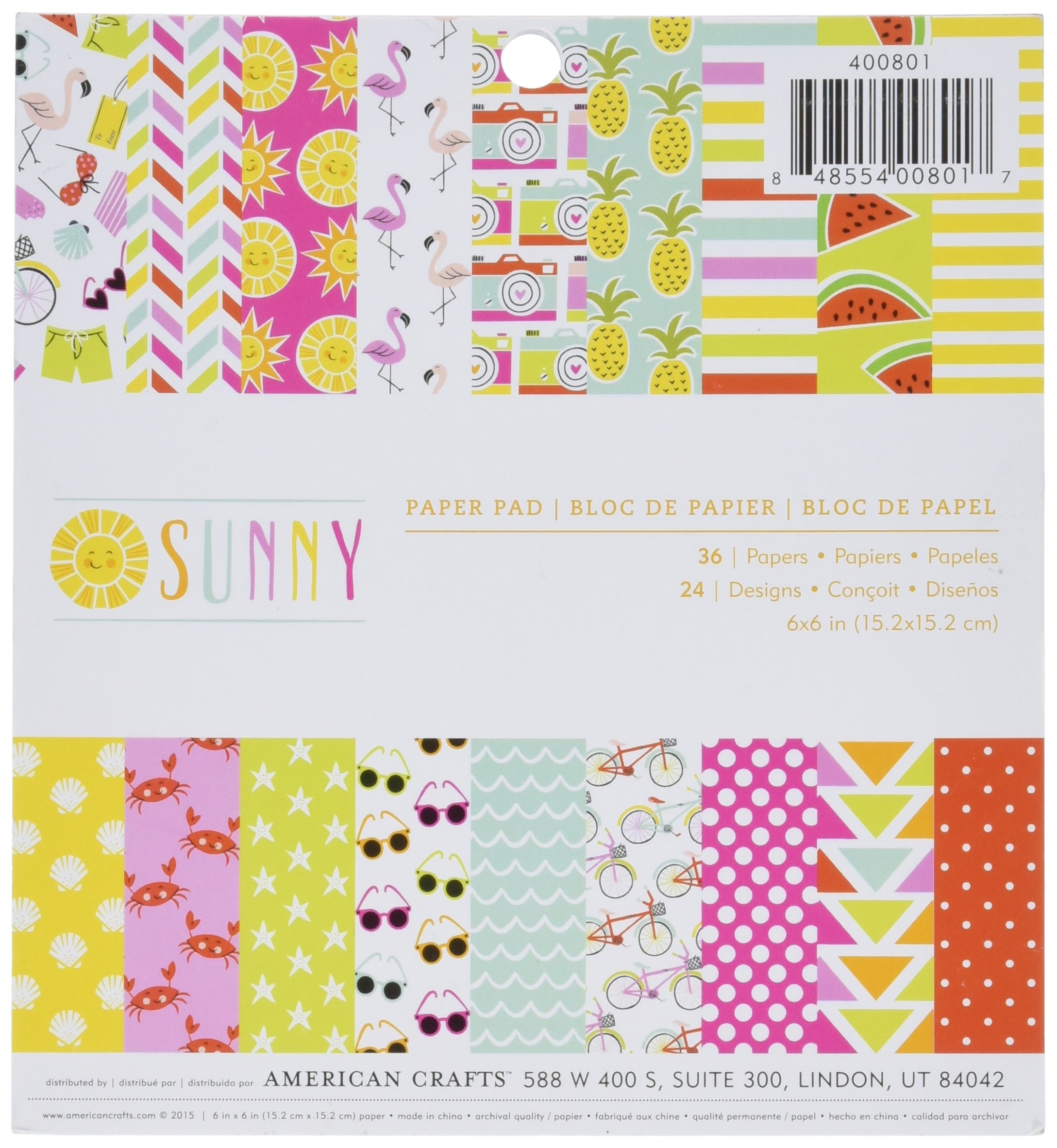 American Crafts Imaginisce Sola Cara Bloc de Papel 15,24 x 15,24 cm 3sunny, 24 diseños/Cada 12, acrílico, Multicolor, 3 Piezas