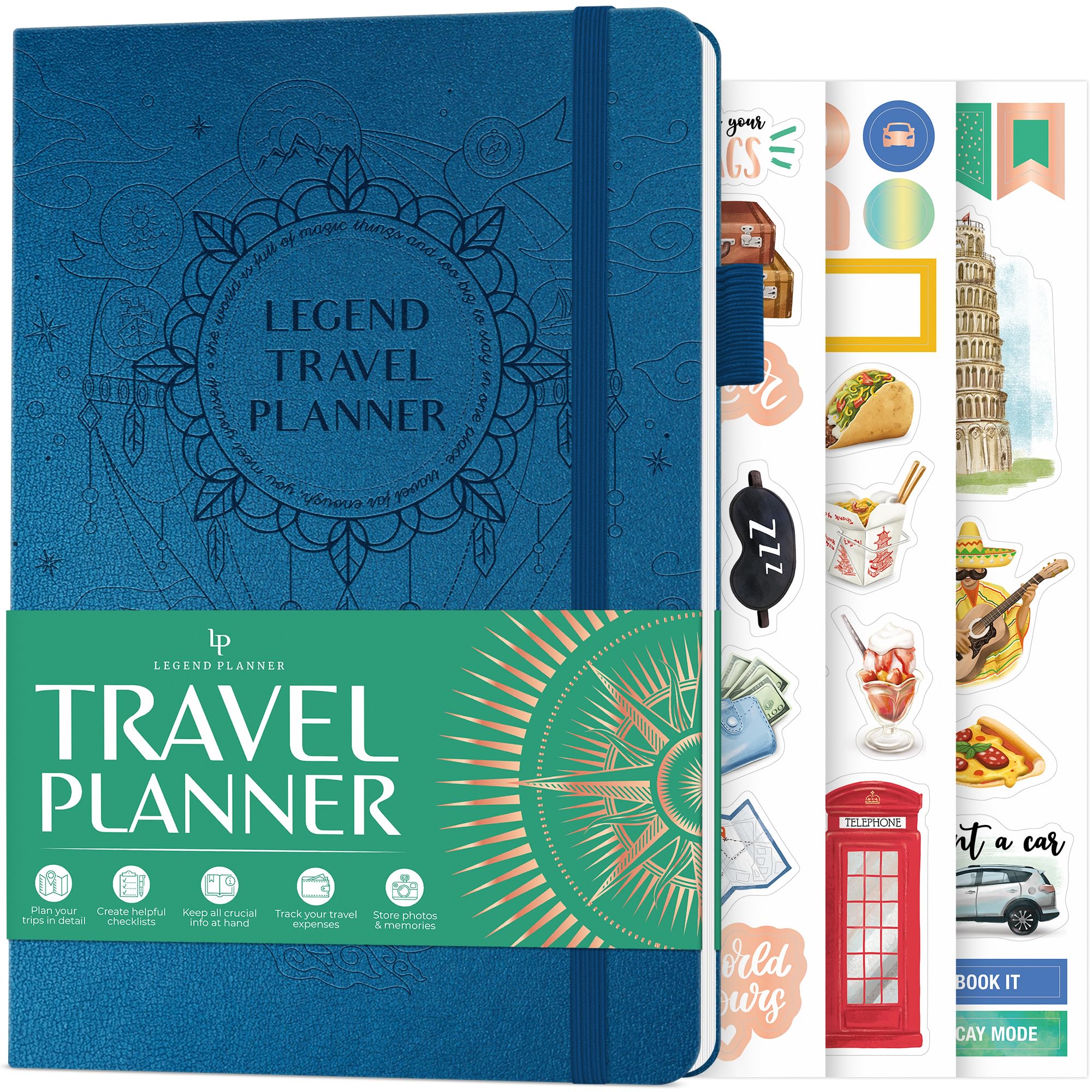 Legend Travel Planner - Vacation Itinerary Organizer - Travelling Journal for Women Men & Couples - Traveling Log, A5 (Mystic Blue)