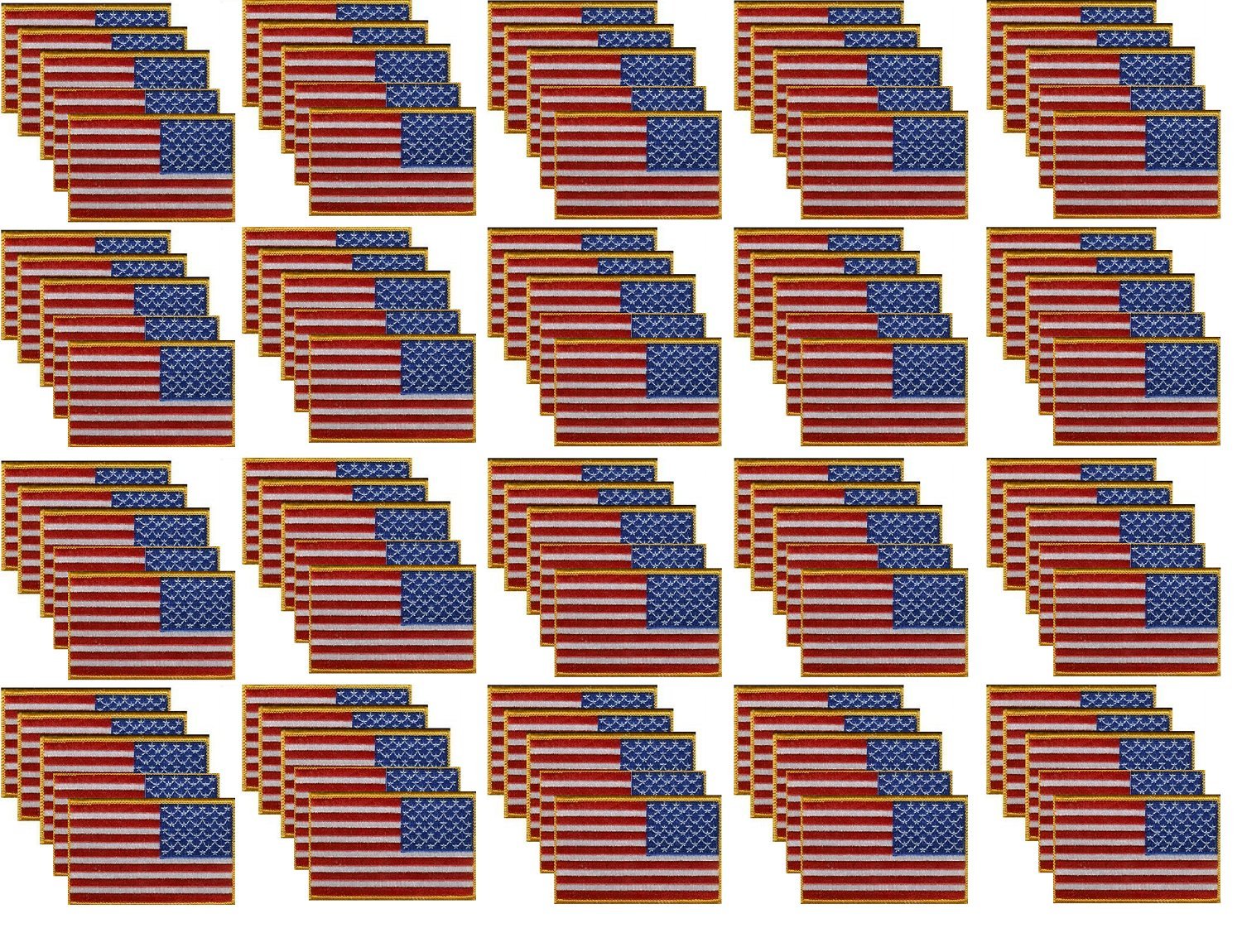 United States Right Hand Flag Patches 3.50" x 2.25", American Reverse Embroidered Iron On or Sew On Flag Patch Emblem (100)