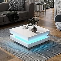 Vista 7 de Mesa de centro LED blanca moderna para sala de estar, mesa de té minimalista de alto brillo con luces LED de 16 colores enchufables, color blanco