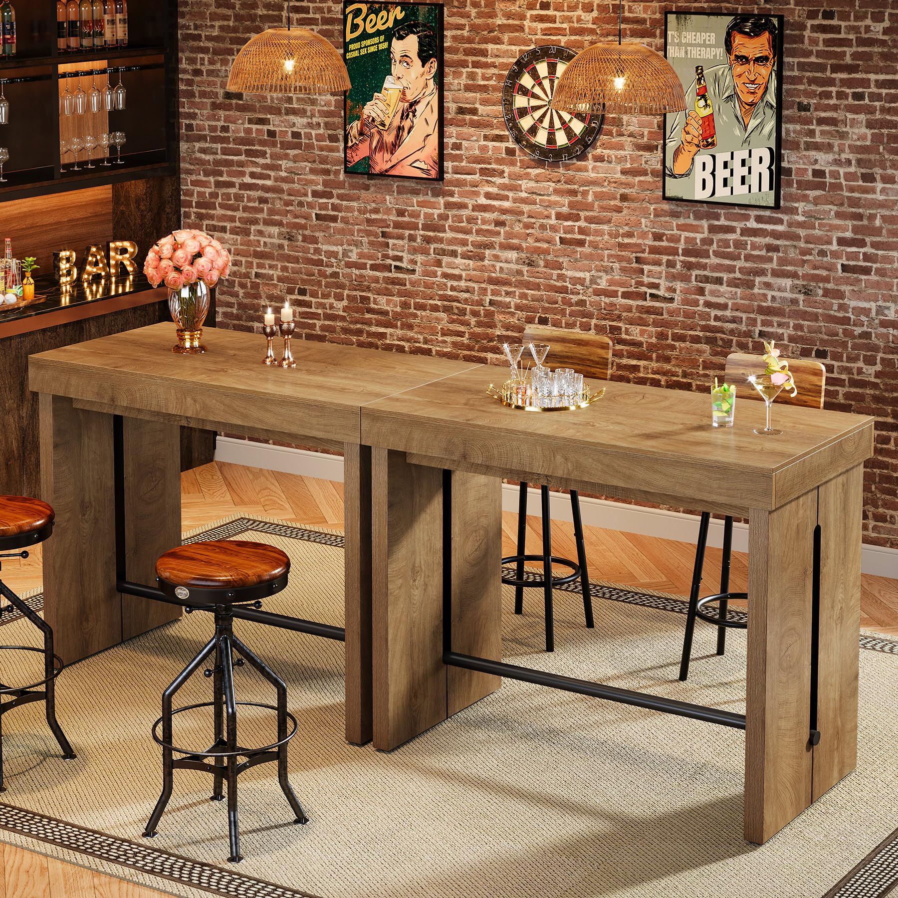 Tribesigns Table de Bar en Bois, 105 x 50 x 95 cm Tables Bar Haute avec Repose-Pieds en métal, Table de Cuisine Multifonction, Meuble de Bar et Bistro pour Cuisine, Salle à Manger et Salon Domestique