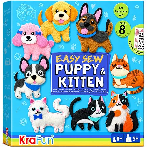 KRAFUN Kit Costura Cachorros & Gatitos 5+ Años, 8 Muñecos