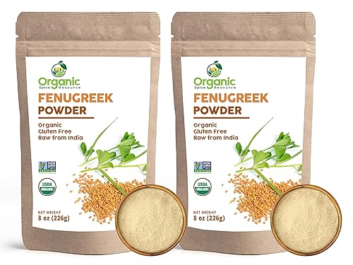 SHOPOSR - Polvo de fenogreco orgánico, 16 onzas, paquete de 2, aprobado por el USDA Organics y sin OMG, producto de la India, 100% crudo y natural de Organic Spice Resource Variedad Alholva
