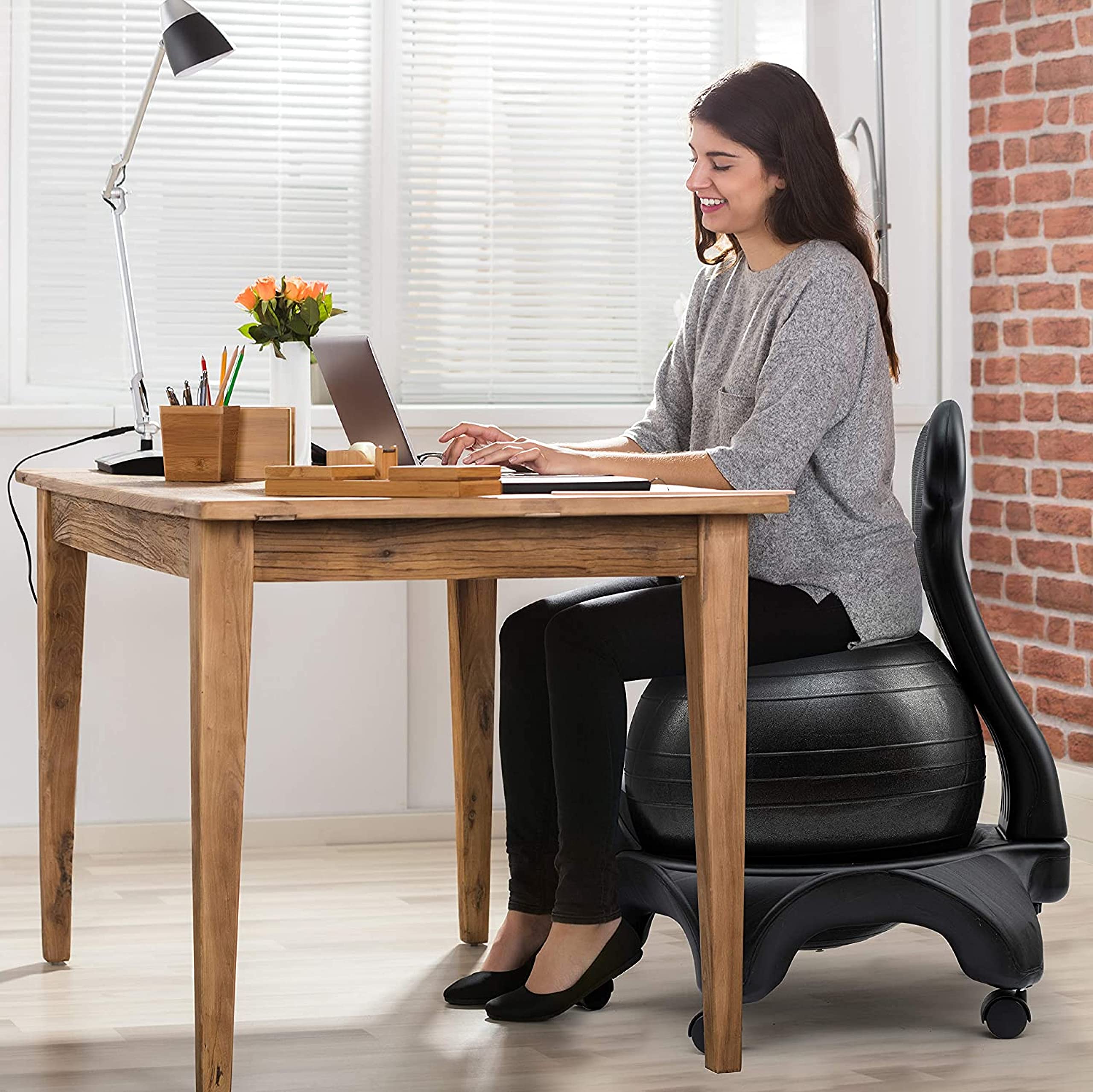 Siège de bureau avec ballon d'équilibre Bestmann - Chaise à roulettes robuste pour un bon dos - Pour le bureau et la maison