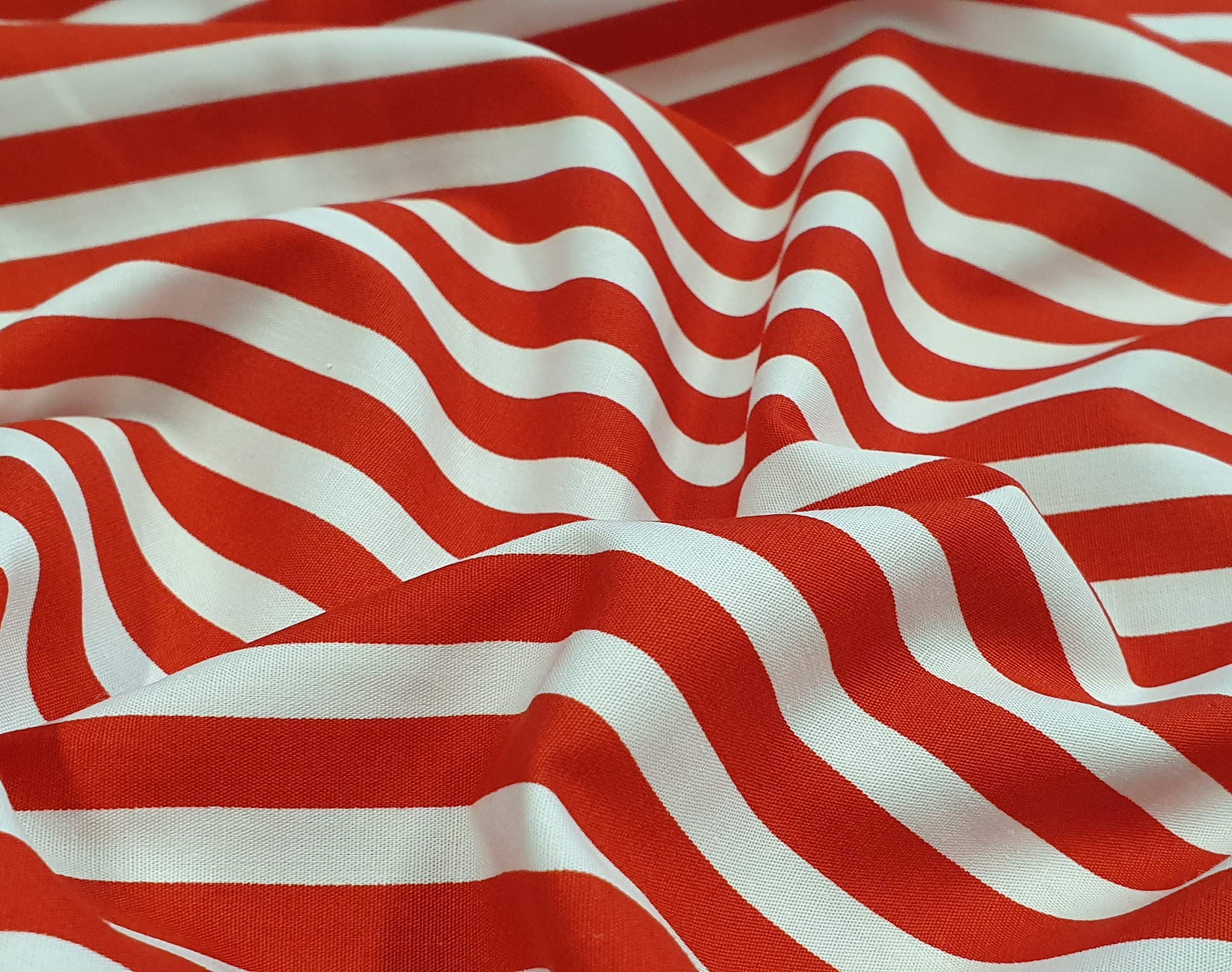 Oddies Textile Red Cotton Poplin Fabric - & White Stripe - Craft Fabric Material (Cp0080red)