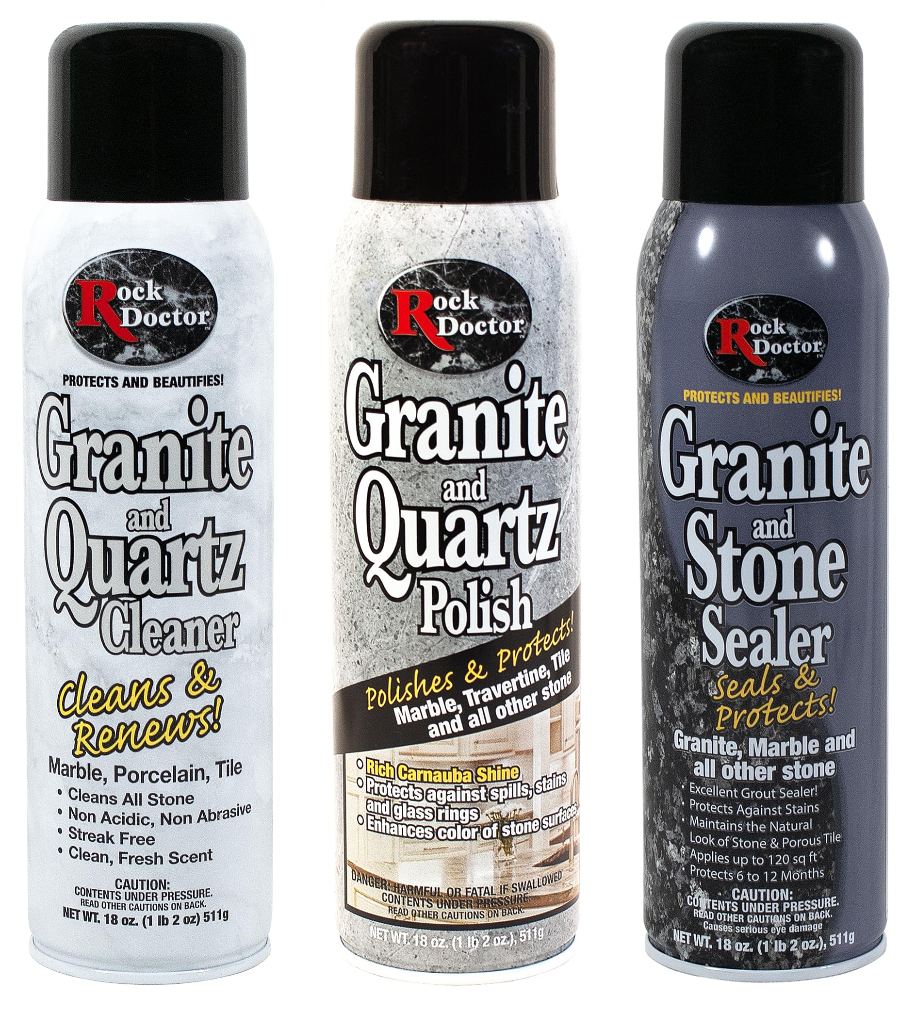 Rock Doctor Granite & Quartz Care Kit, 3 Piece Maintenance Stone Care Combo Kit – Cleans & Renews Marbel, Travertine, Tile and All Other Stone, Fresh, Pack of 3, 54.0 Ounce