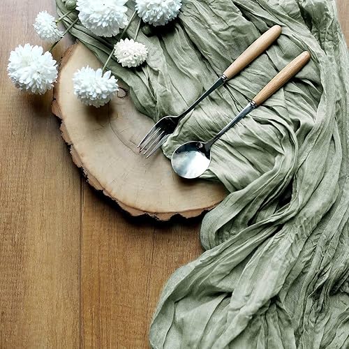 Miniatura 3 de Efavormart - Camino de mesa de estopilla de salvia polvorienta de 10 pies, tela de gasa, decoración bohemia para cenador de boda