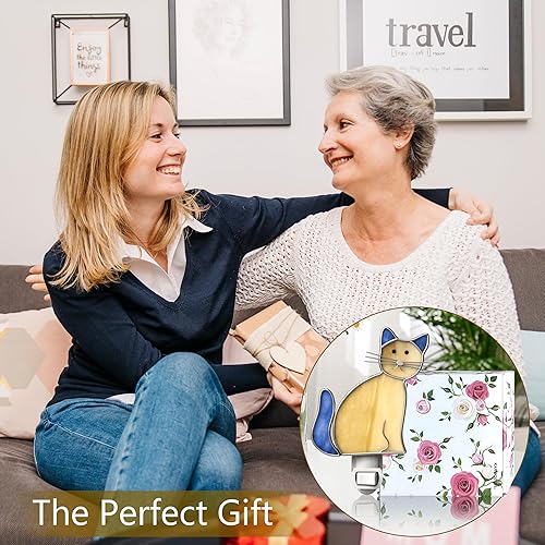 Miniatura 6 de KY&BOSAM Luces nocturnas de gato con vitrales enchufables a la pared, 1 paquete de 7 W, luz nocturna de atardecer a amanecer, luz nocturna blanca