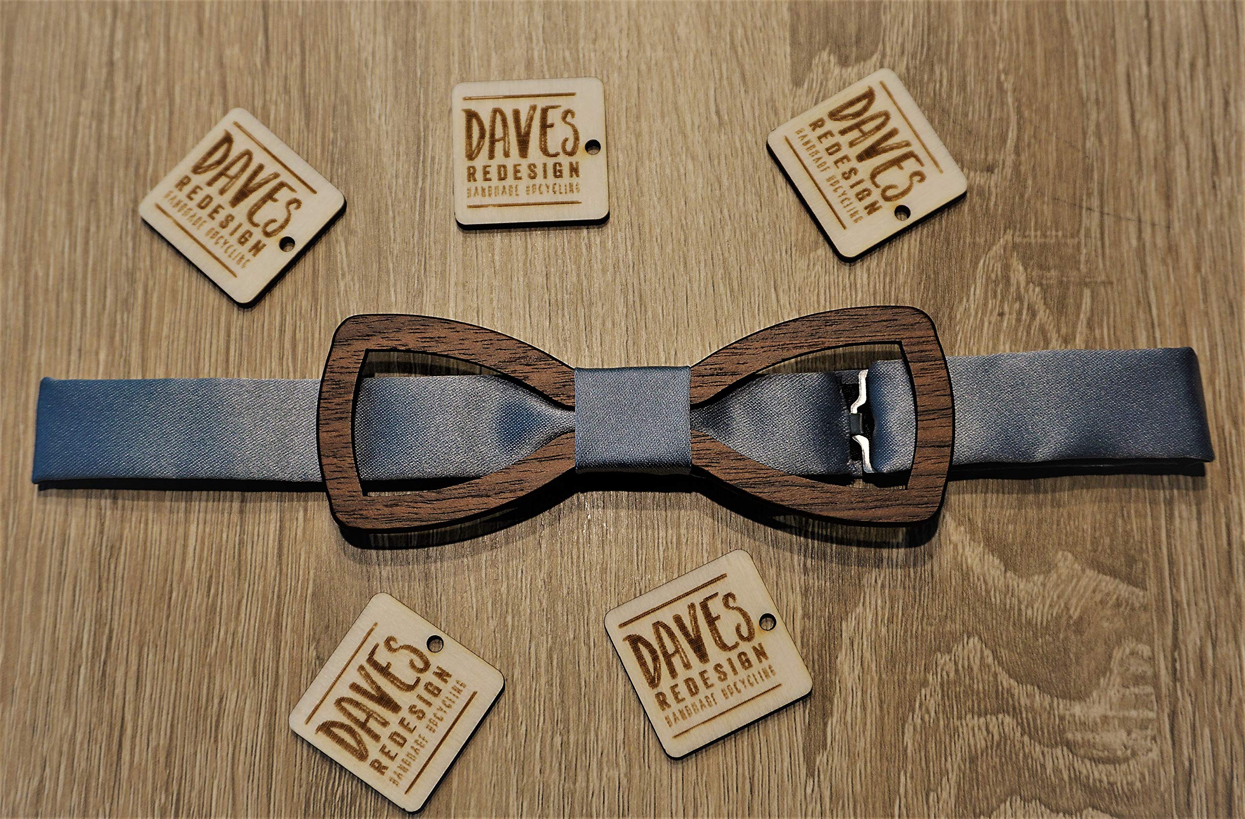 Holzfliege Männer grau mit Ausschnitt Herren-Fliege mit elegantem Stoffband handgefertigt Shabby Chic Querbinder Bräutigam Accessoires
