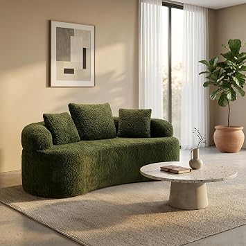 65" Curved Loveseat, Mini Cloud Couch for Living Room, Modern Chenille Small Couch with 3 Pillows, No Assembly, 600LBS Capacity, Anti-Slip Base, Compressed Floor Sofa for Apartment, Sage Green
