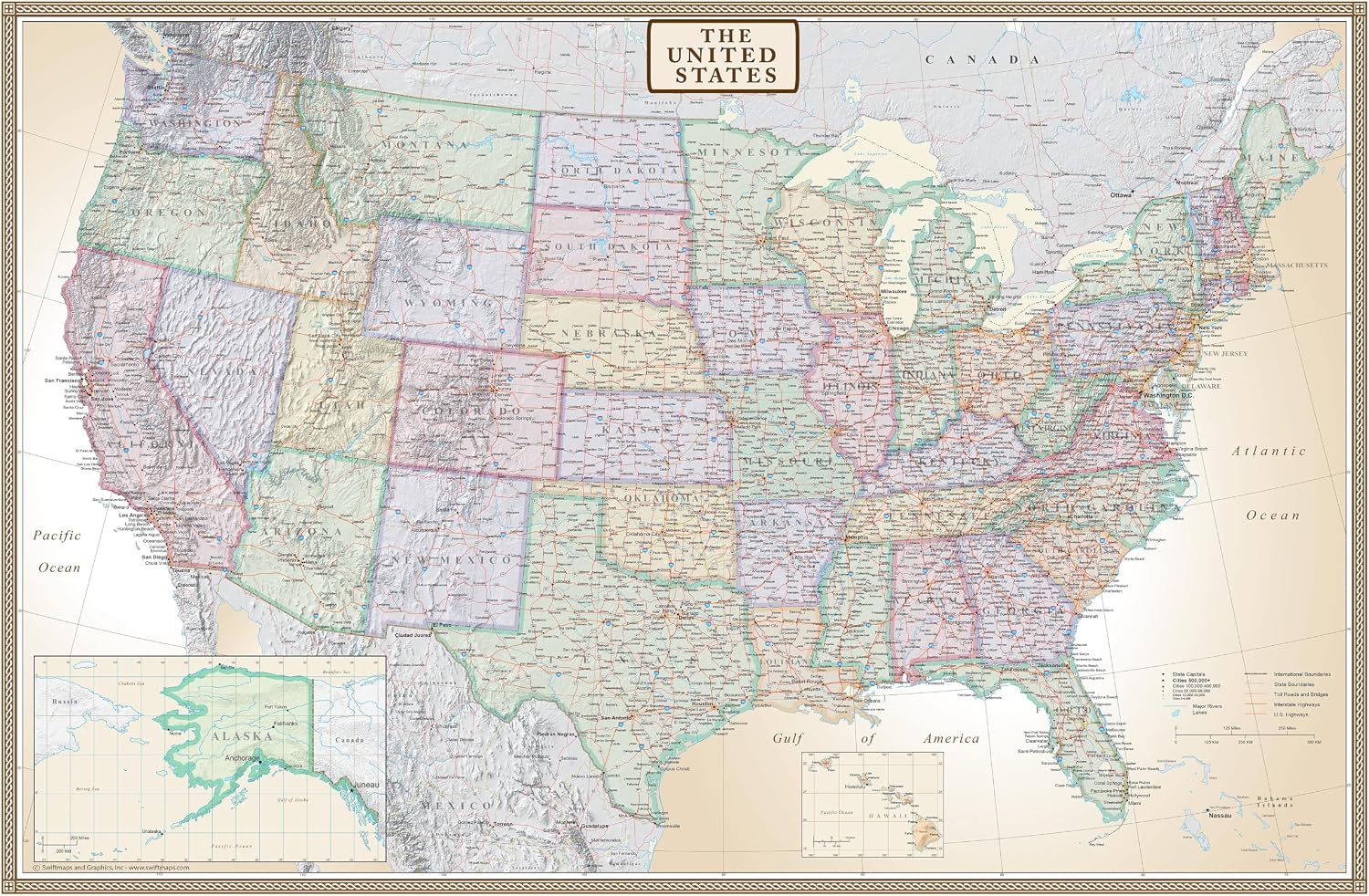24x36 United States, USA US Executive Wall Map Poster Mural (24x36 LAMINATED)