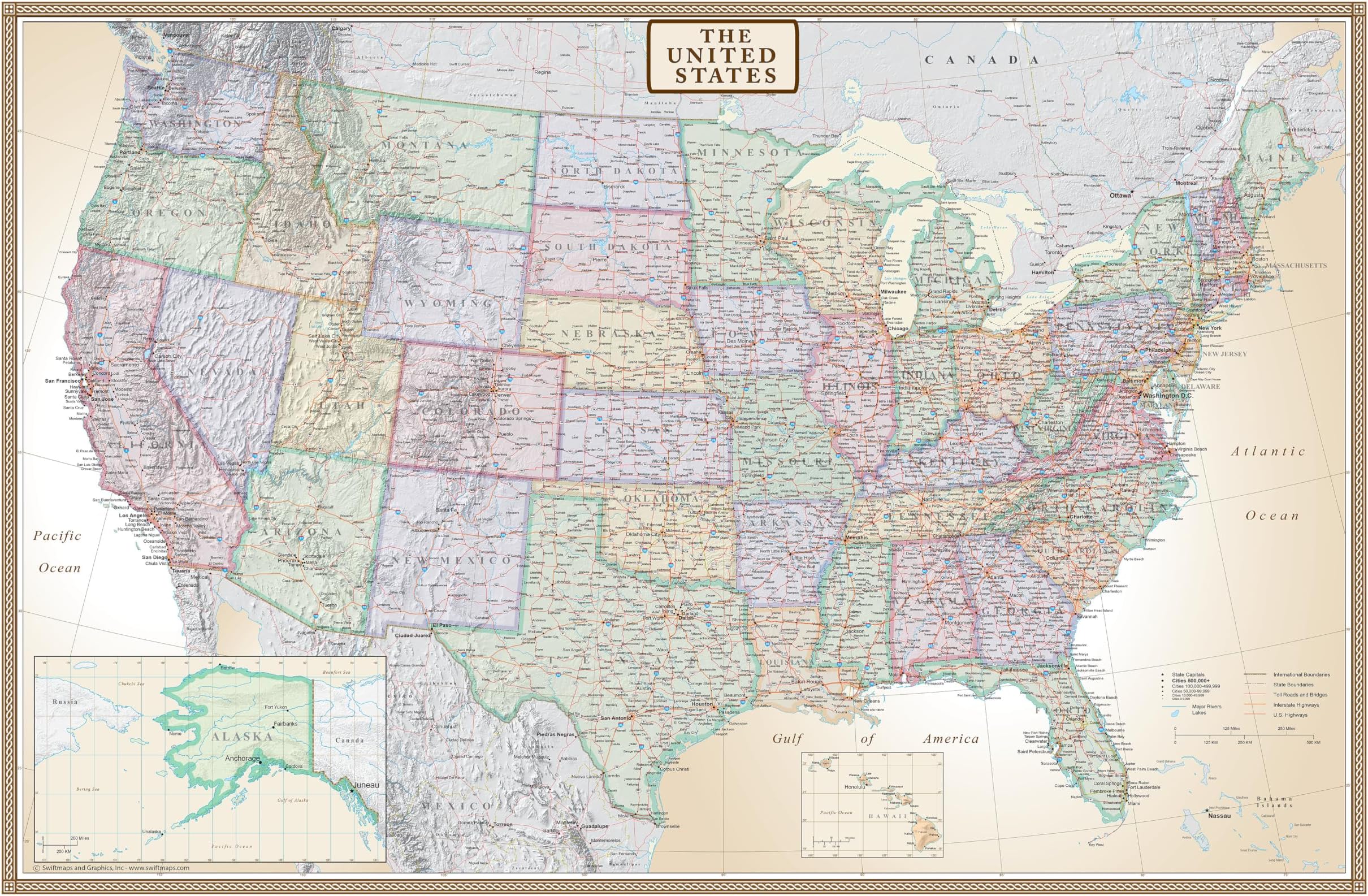 24x36 United States, USA US Executive Wall Map Poster Mural (24x36 LAMINATED)