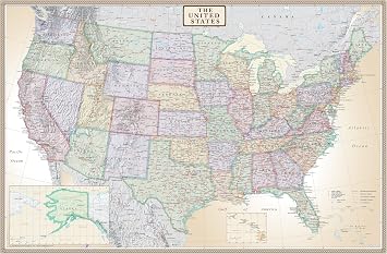 24x36 United States, USA US Executive Wall Map Poster Mural 24x36 LAMINATED