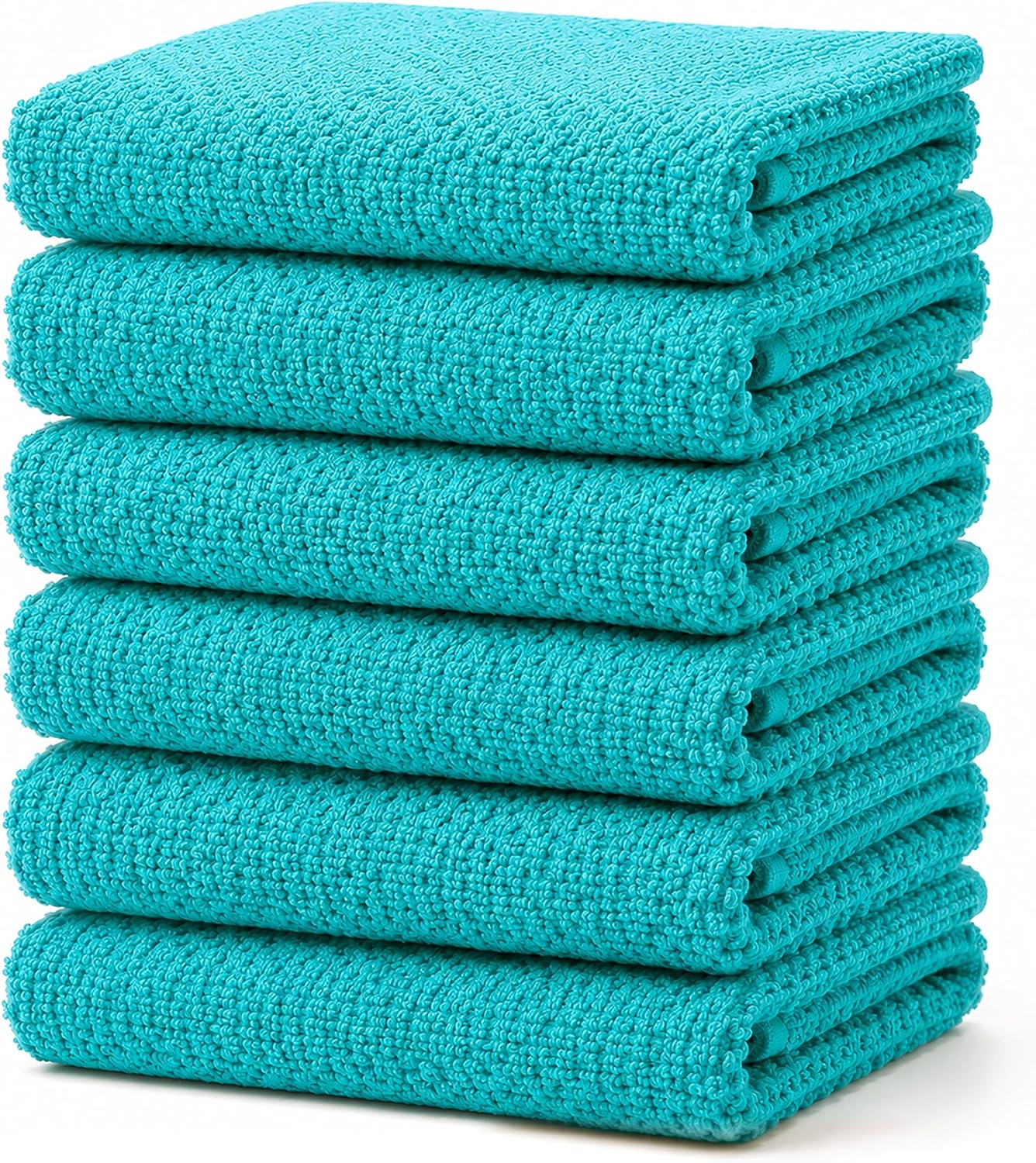 Premium Kitchen Towels - Large Cotton Kitchen Hand Towels | 6 Pack - Popcorn Design (16" x 26") | 430 GSM Highly Absorbent Tea Towels Set with Hanging Loop | Aqua