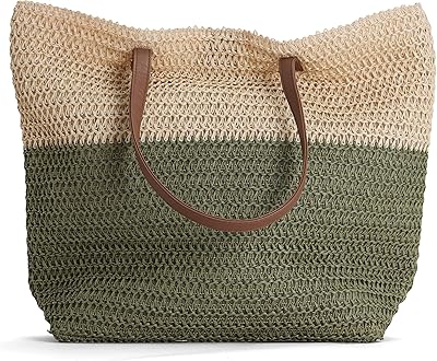 Rutledge & King Straw Bag - Tote Bag - Beach Bag - Large Tote Bag (1 pack, Green)