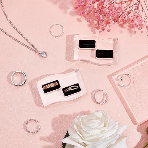 Miniatura 5 de FINGERINSPIRE 2 soportes de exhibición de anillos de acrílico transparente con terciopelo negro de 2.5 x 1.8 pulgadas, soporte de exhibición de