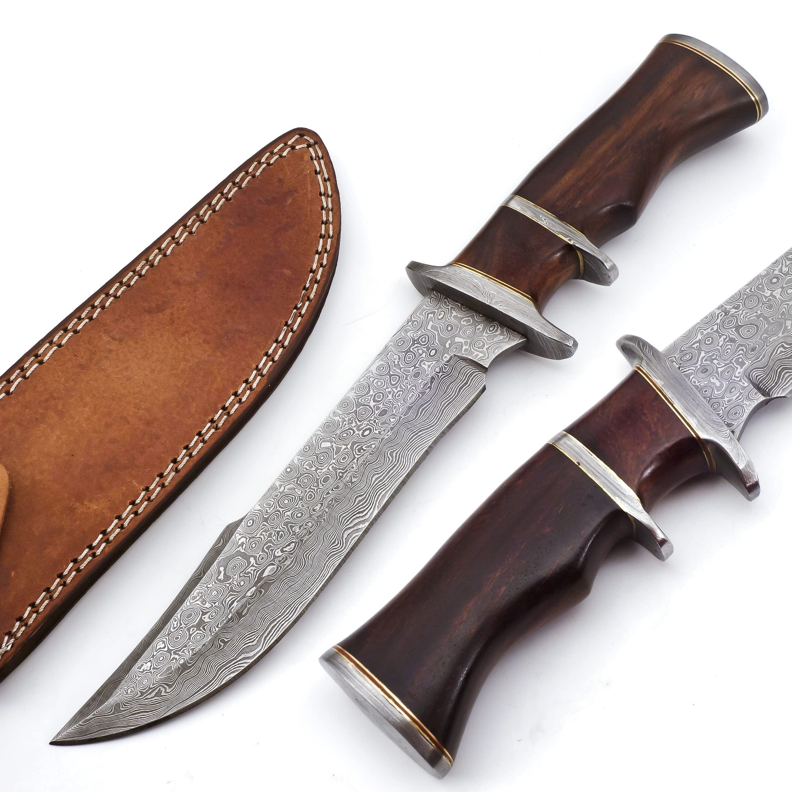 Nooraki 13" - Handmade Damascus Steel Fixed Blade Hunting Knife with Leather Sheath, Multipurpose Knife with Rosewood Handle for Everyday Carry, Outdoor Camping &amp; Hunting Gift (RoseWood-2)