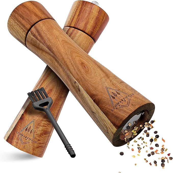 SHiZAK Set Macinasale E Macinapepe In Legno Di Rovere, Macinini In Ceramica Regolabili, 20,32 Cm, Con Scovolino - 2