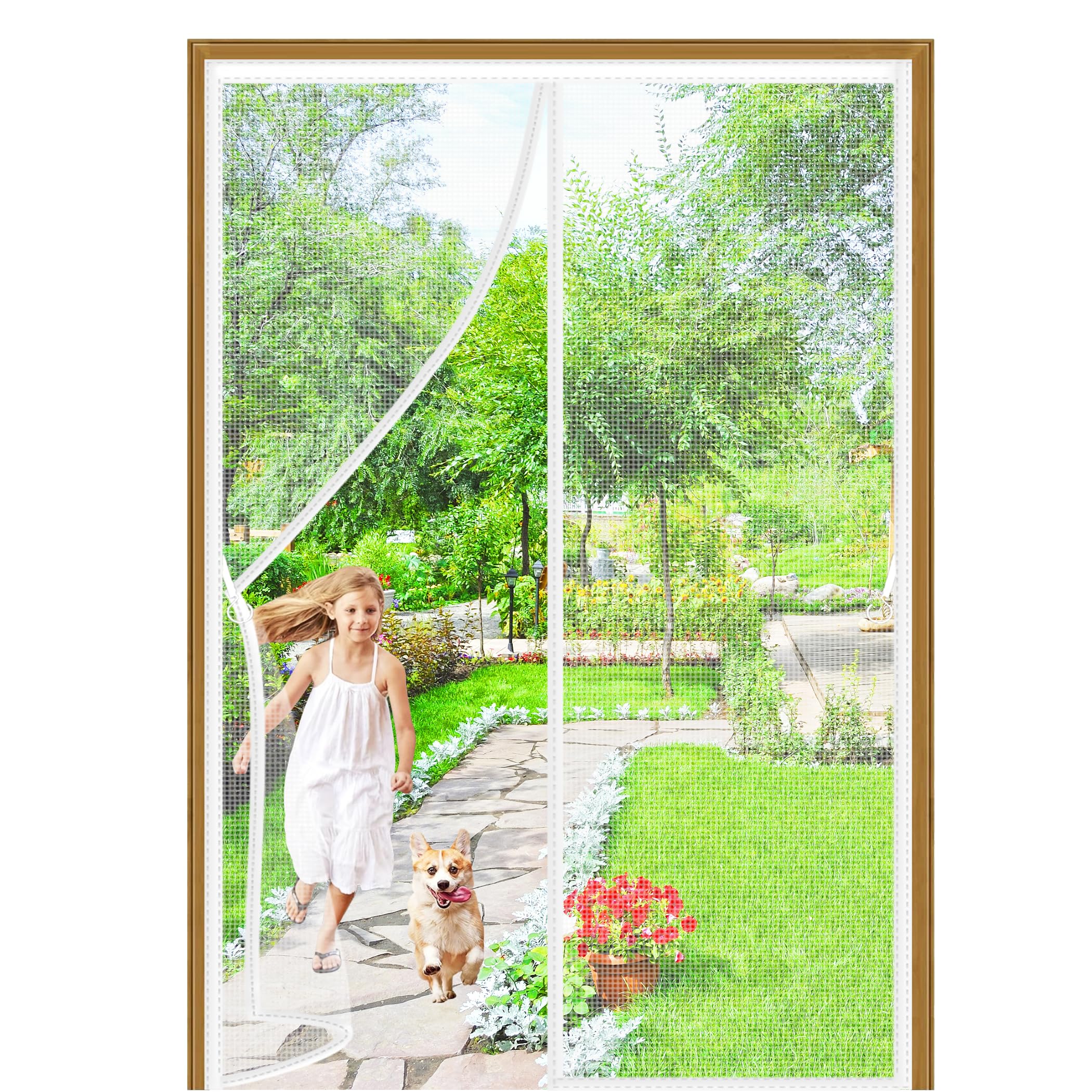 Hxuhui White Magnetic Fly Net For Doors 175X170cm Magnetic Mesh Curtain Door Screen Top-To-Bottom Shuts Automatically Insect Protection Door No Gap For Indoor Outdoor Kid & Pet Friendly