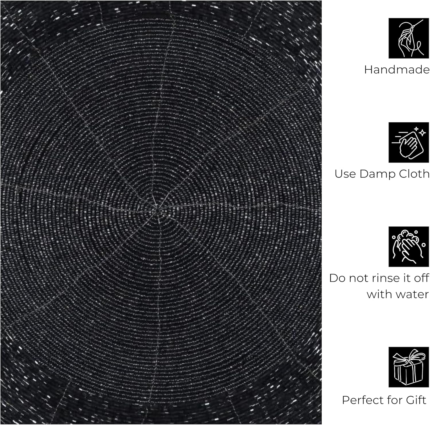 Beaded Placemats/Charger for Dining Table Dia 13 inches- Grey Charcoal,Wire Beaded Placemats Round for Gathering, Christmas, Thanksgiving - Occasional Decoration and Parties Celebrations,Set of 4