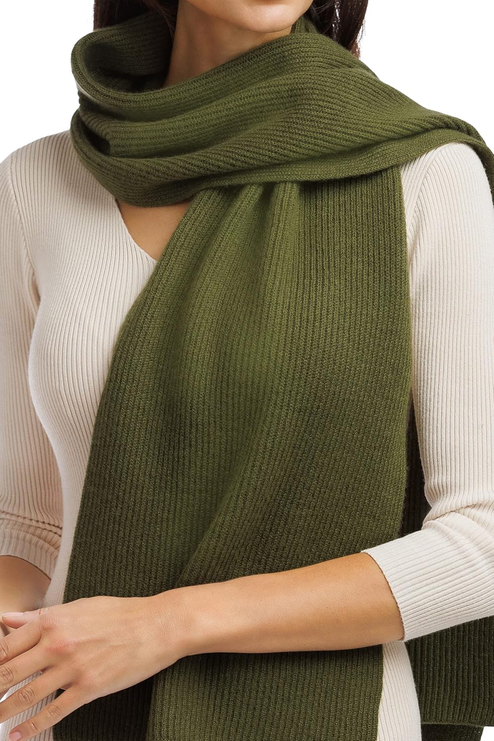 Fishers Finery Women's 100% Cashmere Ribbed Knit Winter Scarf | Black Label Box - Image 2