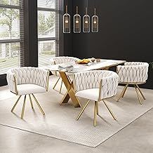 Dining Chairs, Set of 4 Swivel Dining Chairs with Metal Legs, Beige Gold Velvet Dining Chair for Dining Room Kitchen