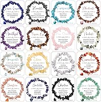 CASDAN 16pcs Natural Gemstone Chakra Bracelets for Women - Healing Crystal Stretch Beads Bulk Set with Cards