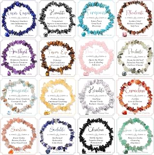 CASDAN 16pcs Natural Gemstone Chakra Bracelets for Women - Healing Crystal Stretch Beads Bulk Set with Cards