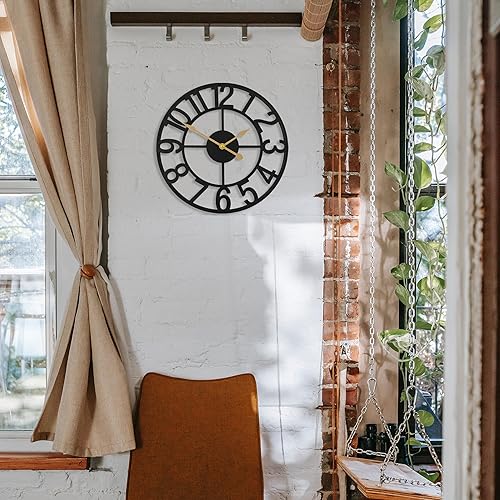 Miniatura 6 de Qukueoy Reloj de pared de metal retro de 14 pulgadas con números arábigos grandes, relojes industriales decorativos para el hogar, sala de estar,