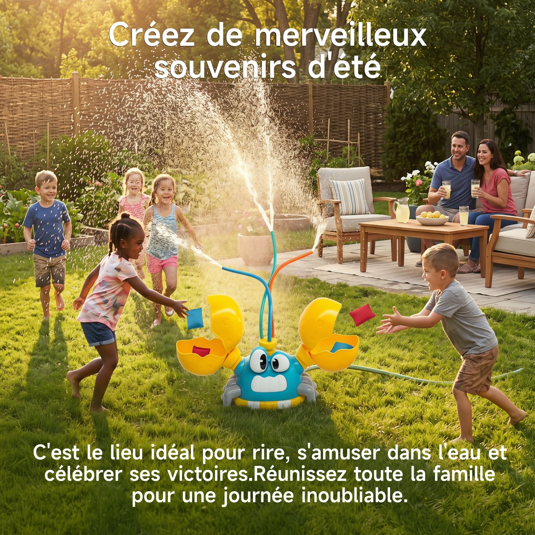 Arroseur Crabe pour Jeux d'eau Enfant extérieur, Cornhole Sac Inclus .Trois Modes de Jets d'eau, arroseur extérieur Amusant, activité Cornhole et Jeu d'eau Enfant