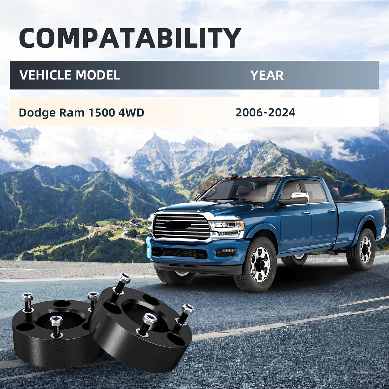 2.5 Inch Leveling Lift kit Front Strut Spacers Compatible, leveling kit for Dodge Ram 1500 2006-2024 4WD with Dodge Ram Suspension Lift Kits 2006-2024 2.5" Front