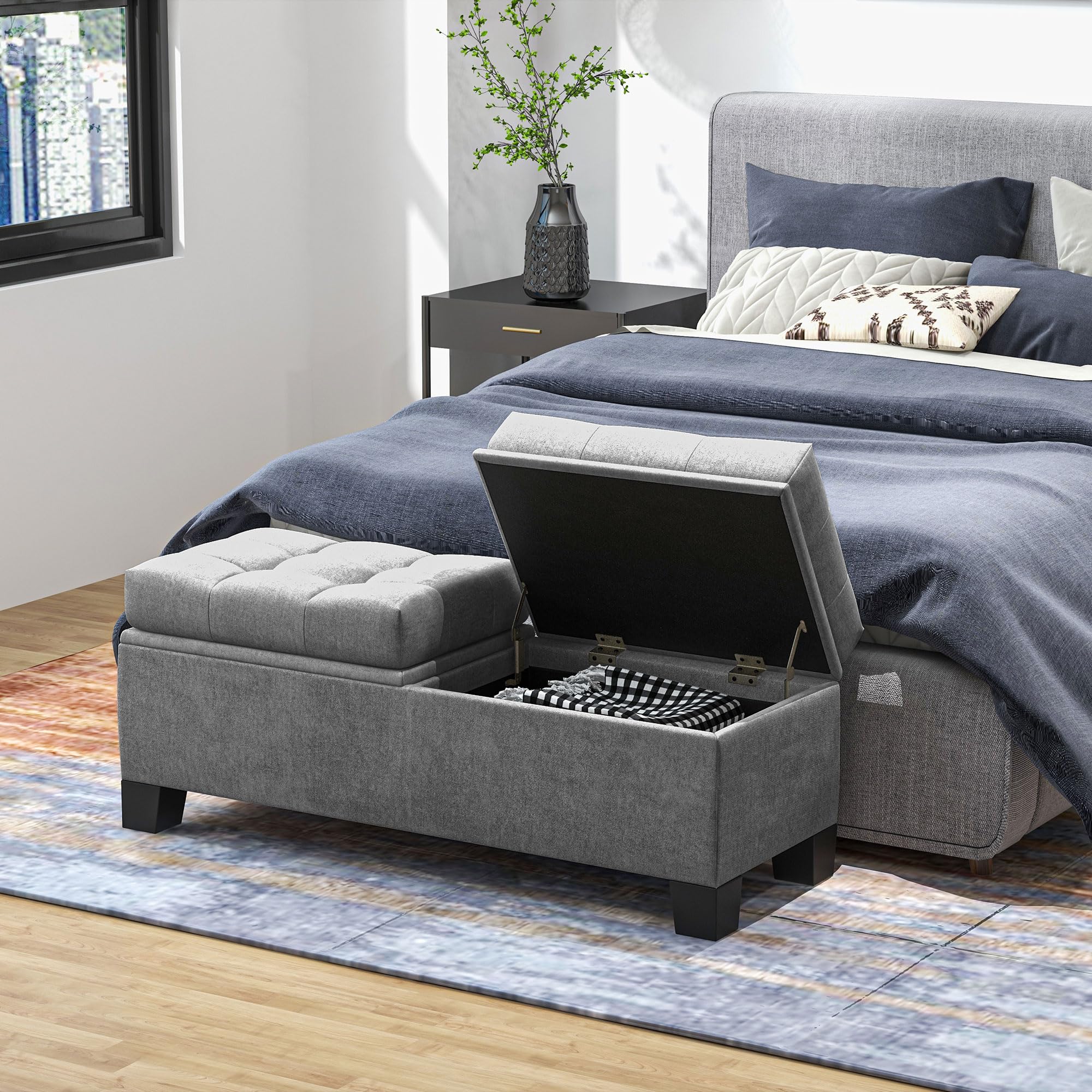 HOMCOM Sitzbank mit Stauraum Polsterbank bis 180kg 116x41x47 cm Grau | Gepolsterte Aufbewahrungsbox, Für Flur, Schlafzimmer, Wohnzimmer