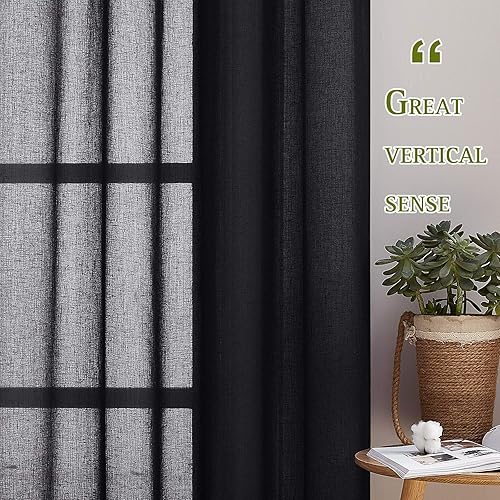 Miniatura 5 de Nicetown - Cortinas de lino semitransparente con ojales para ventanas, privacidad con paneles de filtrado de luz para decoración del hogar
