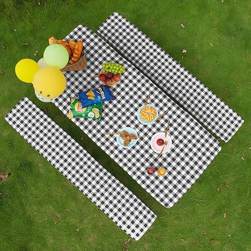 Easy-Going Mantel de picnic 100% impermeable al aire libre con fundas de banco para mesa rectangular de 6 pies, juego de 3 piezas con fundas de