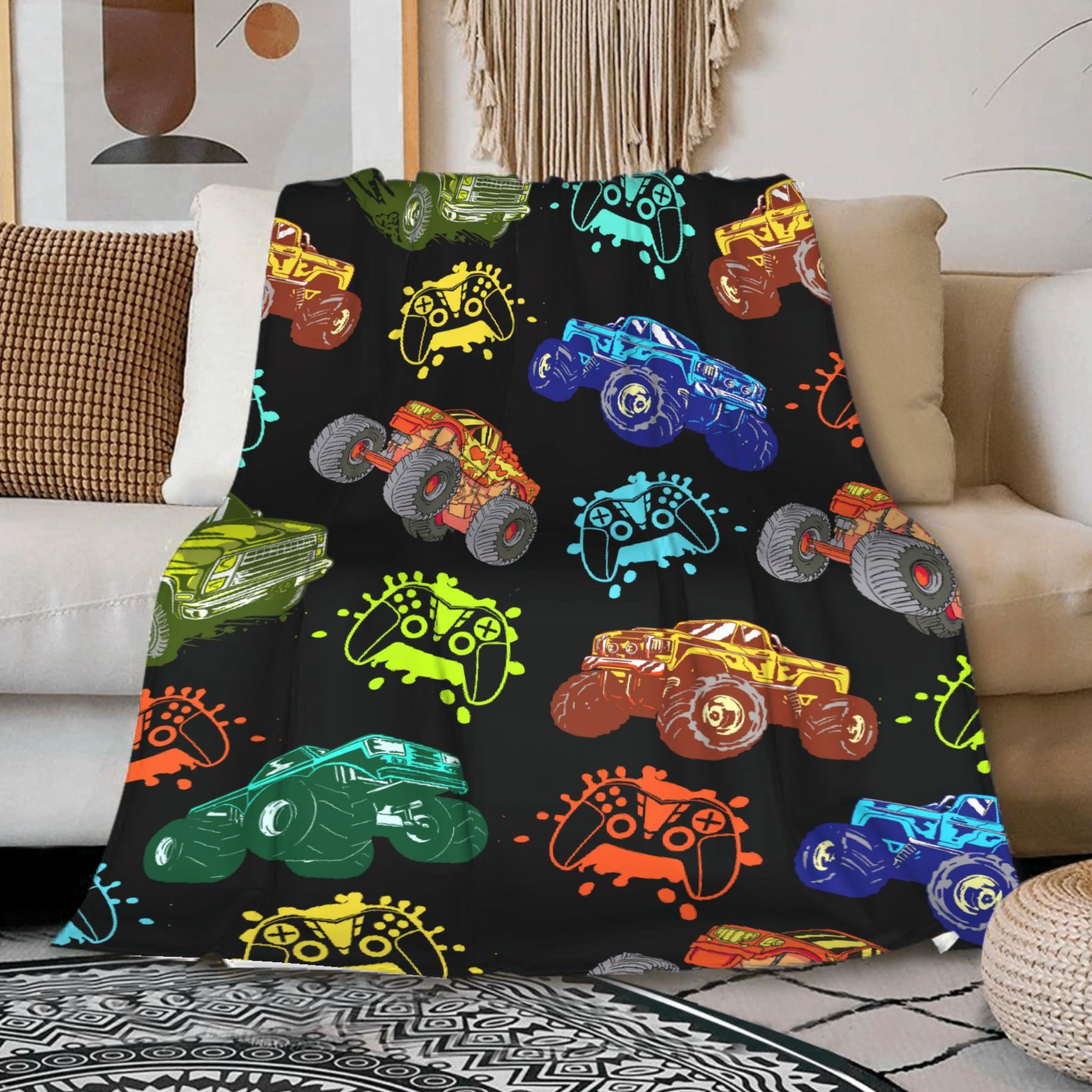 Gaming Throw Blanket For Kids – Flannel, Multicolor Gamepad Design, Multiple Sizes