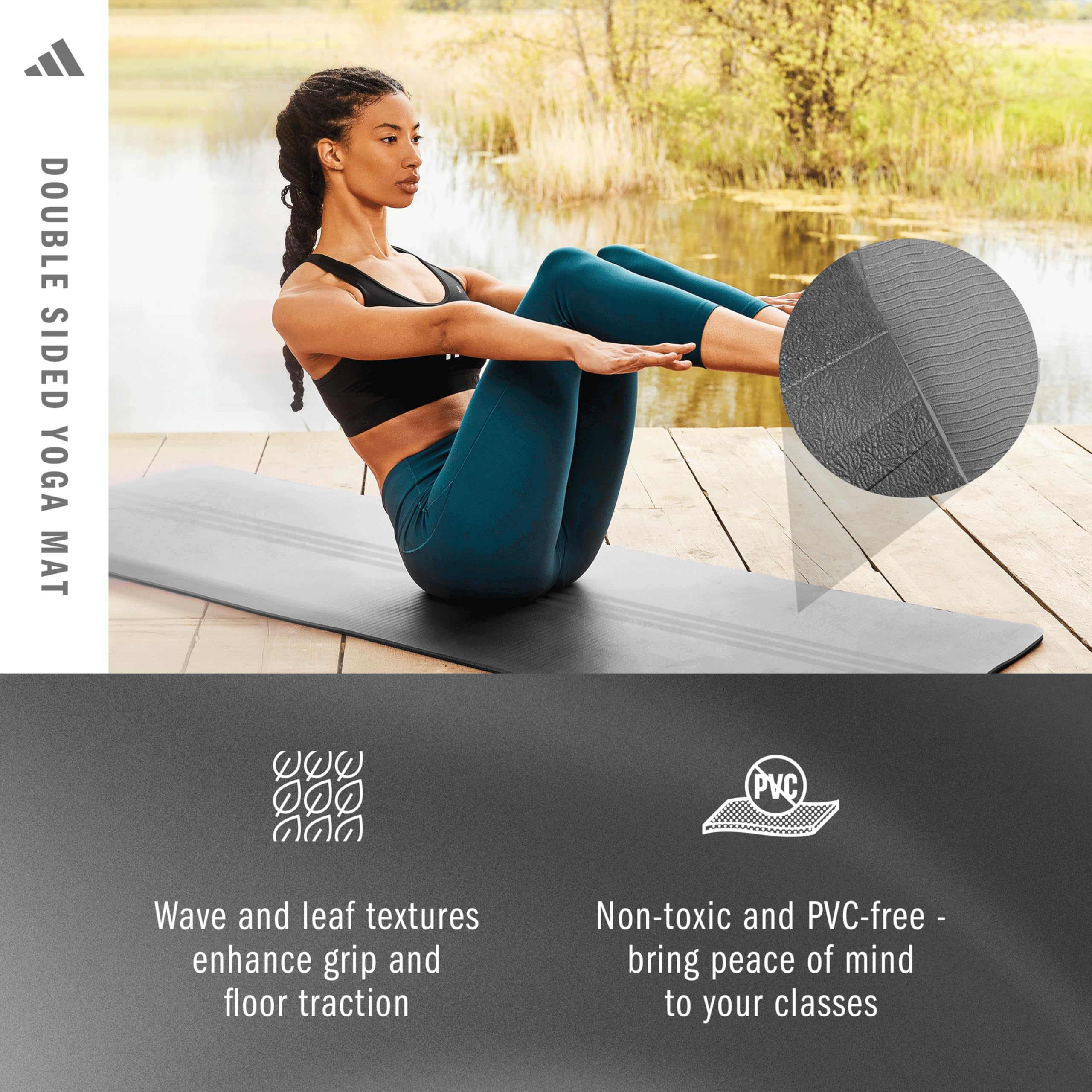 adidas - Esterilla de yoga de doble cara de 6 mm (gris)
