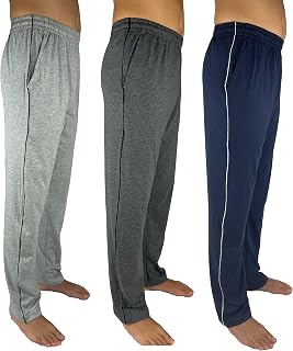 3 Saver Pack-100% Cotton Jersey Knit Men's Pocketed Open-Bottom Sweatpants Loungewear