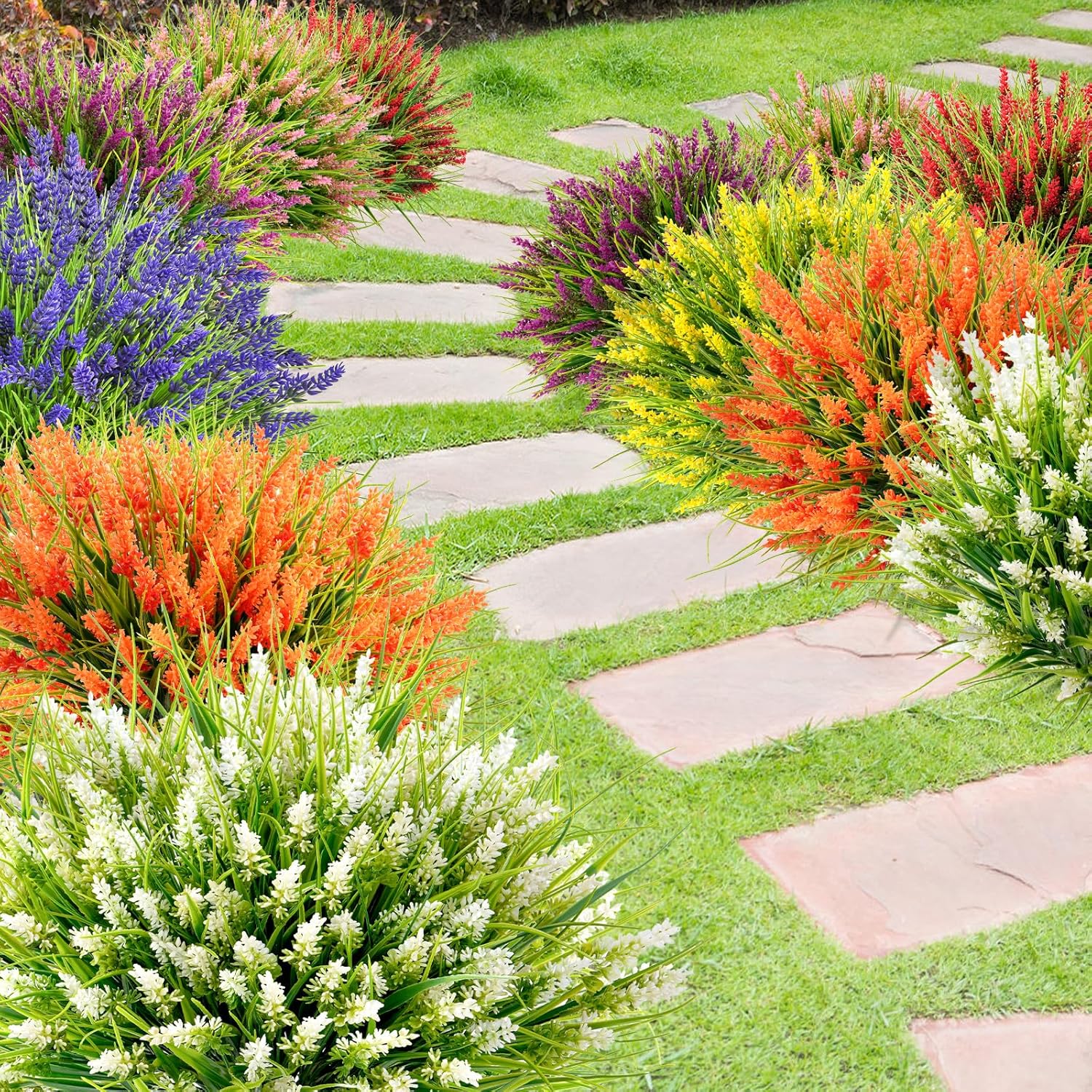 20 Bundles Artificial Plants Outdoor, UV Resistant Fake Flowers， Realistic Faux Lavender Shrubs for Porch Garden Window Box Home Decoration (White)