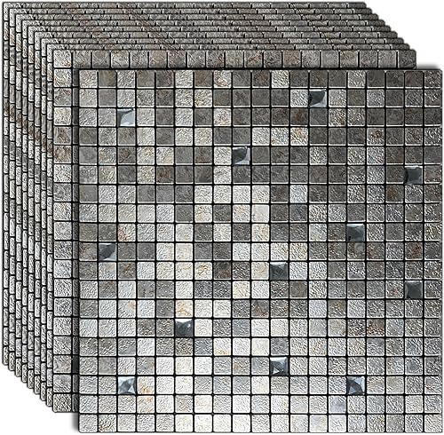 XUANINY Azulejos de protección contra salpicaduras para cocina, baño, chimenea, mosaico de aluminio metálico autoadhesivo (12 x 12 pulgadas) (10