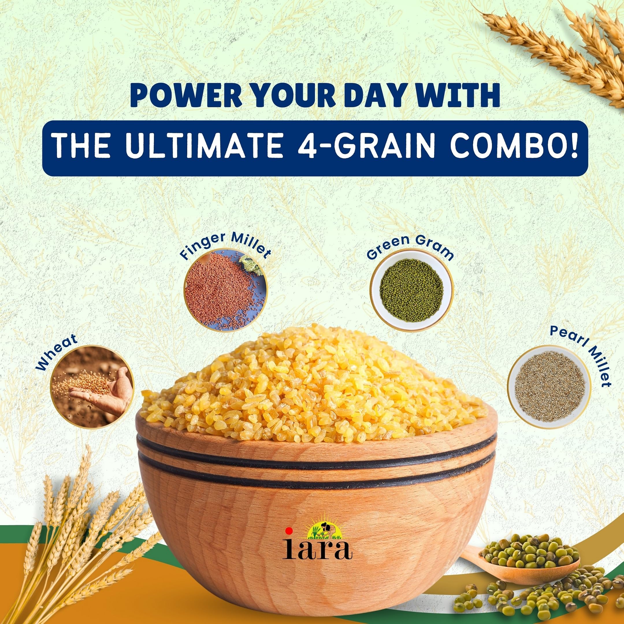 Iara Golden Pearls Multigrain Daliya | Blend of Whole Wheat, Ragi, Hara Chana & Bajara | High in Fiber, Protein & Essential Nutrients | Supports Digestion & Weight Management | Easy to Cook 3